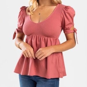 NWT Lily white babydoll pink rose blouse top L